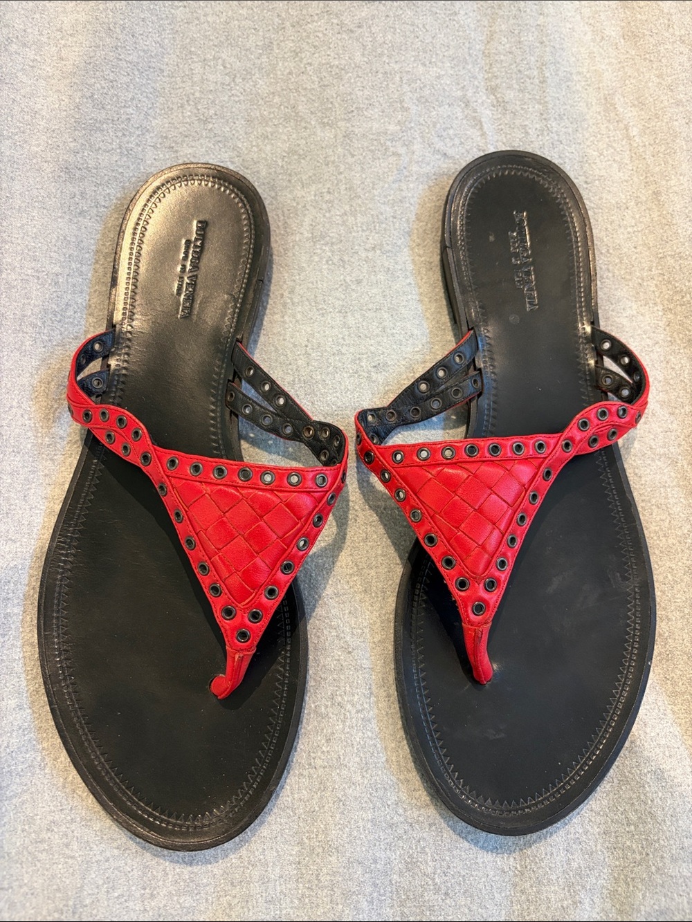 Bottega Veneta red slide sandals